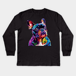 French Bulldog Colorfull Pop Art Design For Dog Onwer Kids Long Sleeve T-Shirt